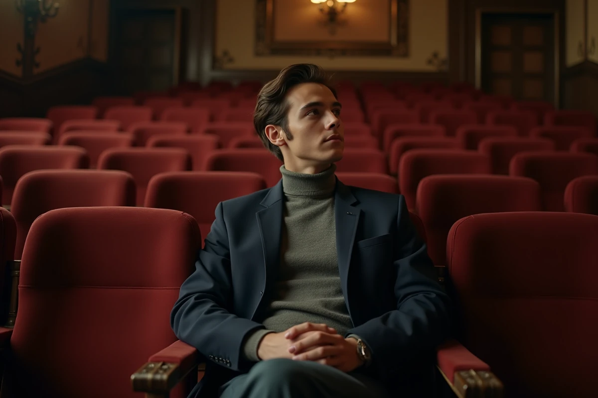 Acteur assis dans un vieux théâtre contemplatif