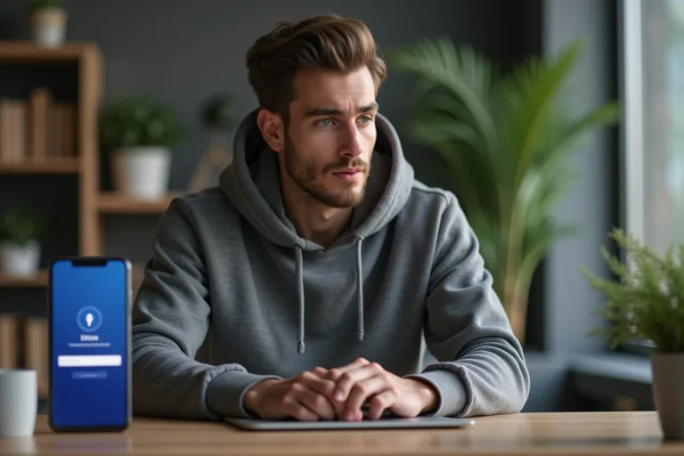 Jeune homme concentré utilisant son laptop à la maison